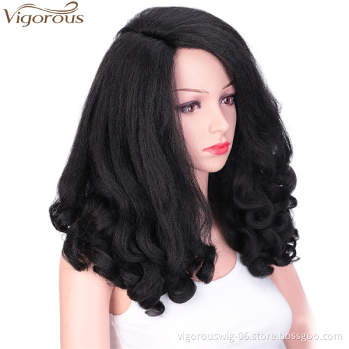 Vigorous 20 inch Synthetic High Temperature Fiber Afro Yaki Straight Wig Wave Ends Kinky Fluffy Hair Wig Wholesale Price